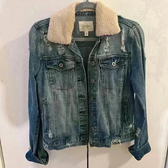 Jessica Simpson Womens Distressed Jean Jacket blue XS - Picture 3 of 6